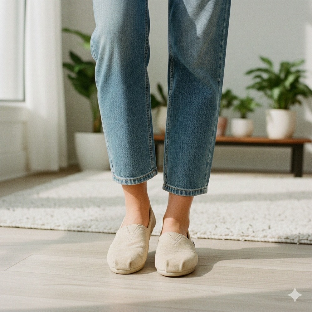 TOMS Women's Classic Alpartaga Canvas Slip On Shoes Beige - Size 7.5